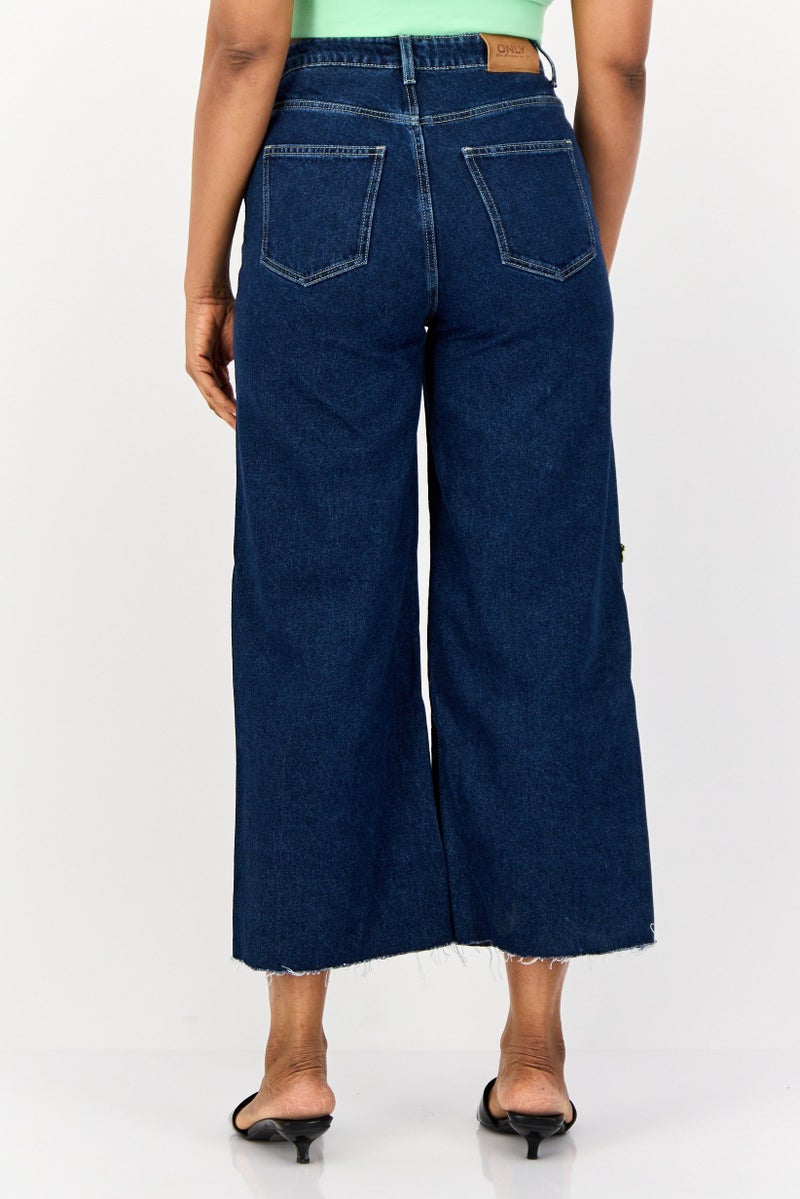 ONLY Women Wide Fit High Rise Ripped Non Stretch Denim Jeans, Navy  - Image 3