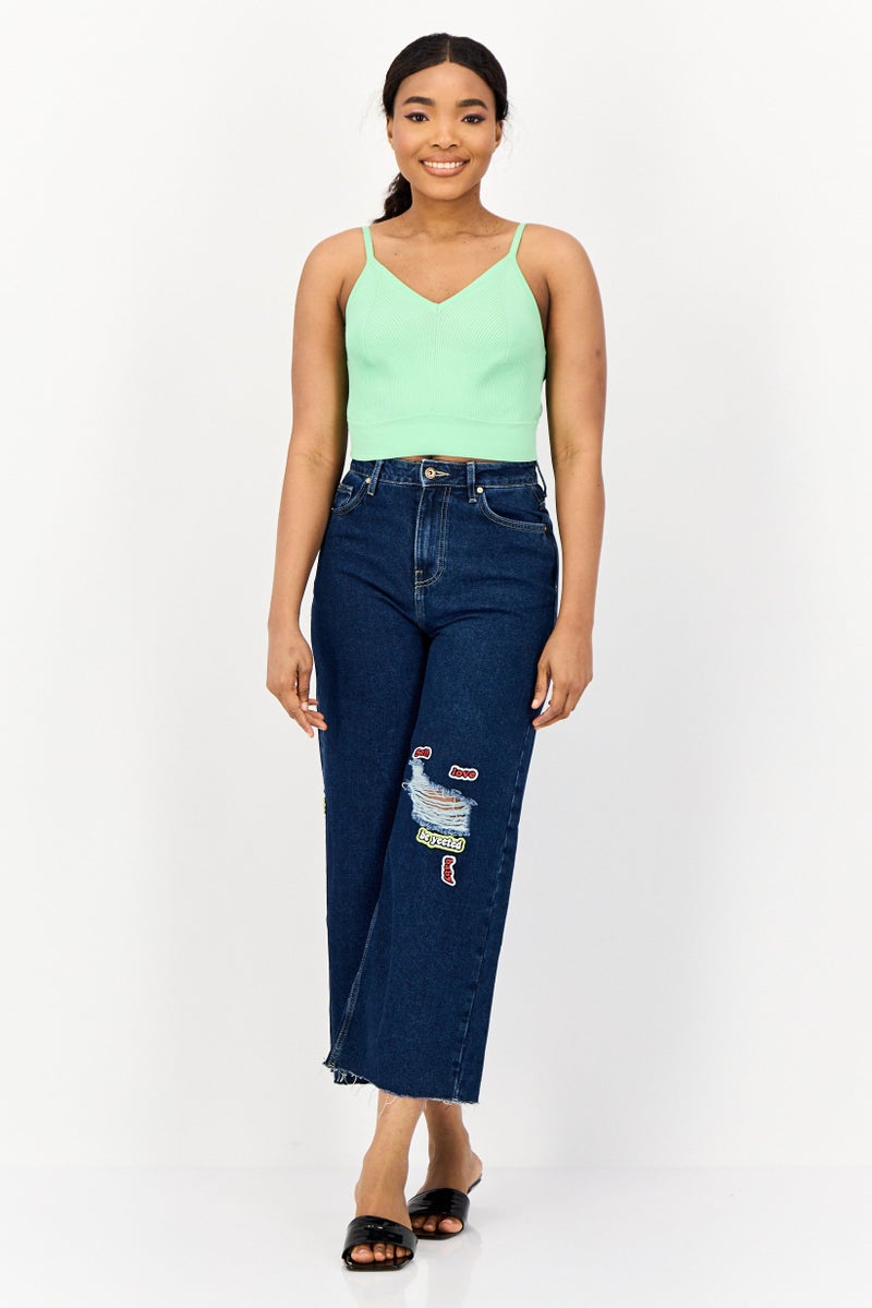 ONLY Women Wide Fit High Rise Ripped Non Stretch Denim Jeans, Navy - Image 2