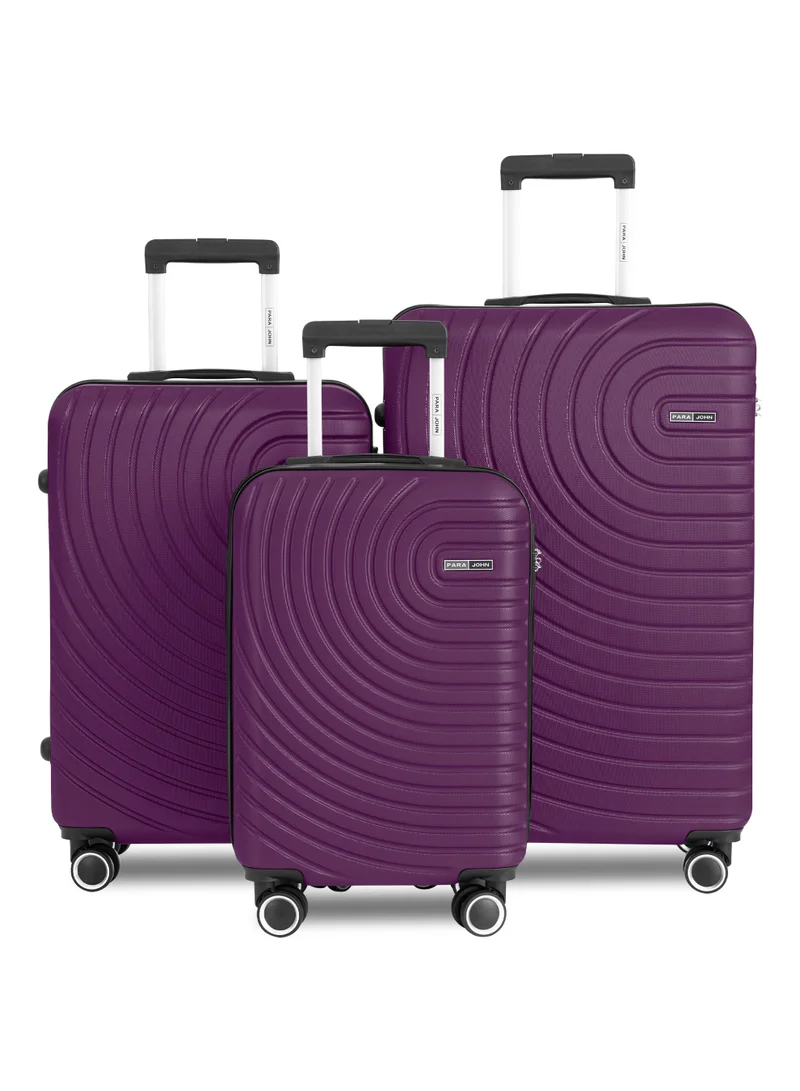 PARAJOHN Spiral Set of 3 ABS Hard Case Luggage Trolley Bag with 4 Spinner Wheels & Lock – Purple (Small, Medium & Large)
