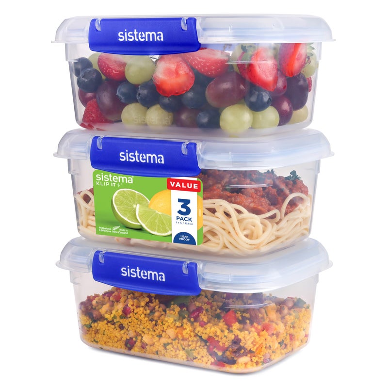 Sistema KLIP IT PLUS Leakproof Food Storage Containers 1 L Airtight Stackable Meal Prep Containers with Lids BPAFree 3 Count - Image 2