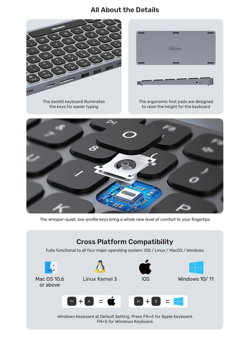 9-in-1 USB-C Hub with Keyboard- Support  3 x USB 3.0 Ports, HDMI 2.0, SD/Micro SD, Audio Jack & 100W PD Charging