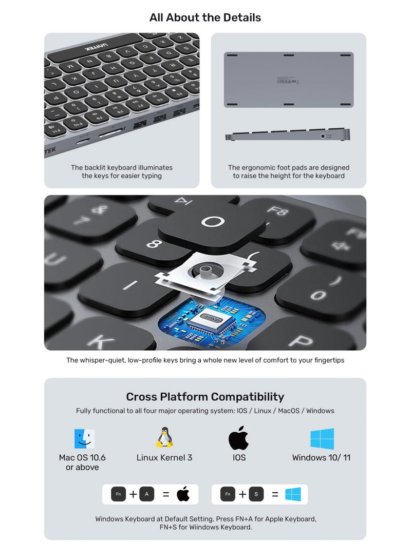 9-in-1 USB-C Hub with Keyboard- Support  3 x USB 3.0 Ports, HDMI 2.0, SD/Micro SD, Audio Jack & 100W PD Charging