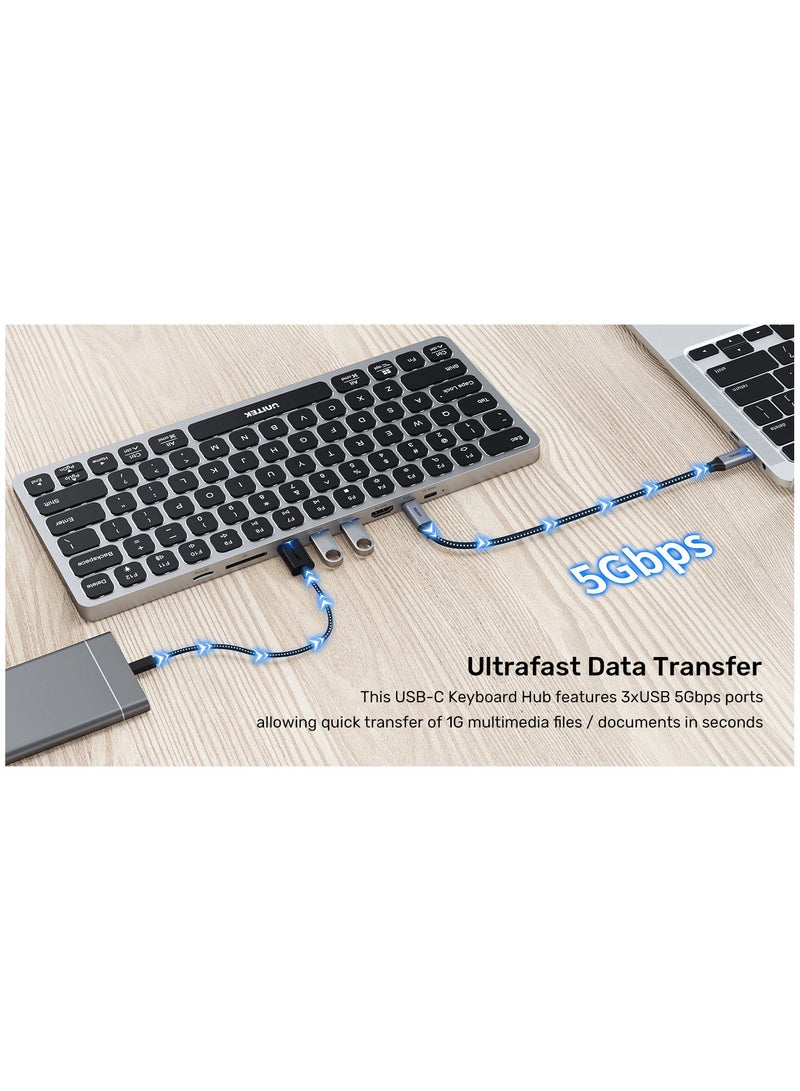 9-in-1 USB-C Hub with Keyboard- Support  3 x USB 3.0 Ports, HDMI 2.0, SD/Micro SD, Audio Jack & 100W PD Charging