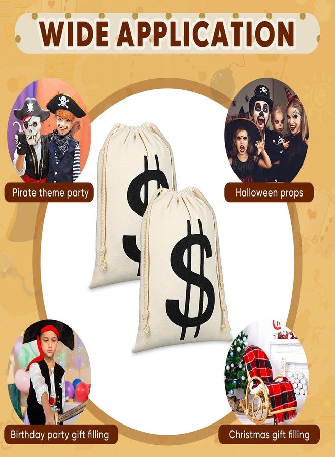 LEIFIDE 4 Pcs Canvas Money Bag Pouch with Drawstring Dollar Sign Carrying Sack Costume Props Canvas Coin Bag for Halloween Cosplay (9 x 12 Inch) - Image 4