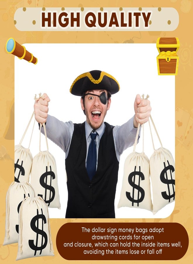 LEIFIDE 4 Pcs Canvas Money Bag Pouch with Drawstring Dollar Sign Carrying Sack Costume Props Canvas Coin Bag for Halloween Cosplay (9 x 12 Inch) - Image 5