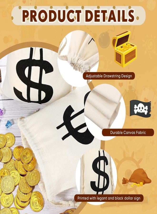 LEIFIDE 4 Pcs Canvas Money Bag Pouch with Drawstring Dollar Sign Carrying Sack Costume Props Canvas Coin Bag for Halloween Cosplay (9 x 12 Inch) - Image 2