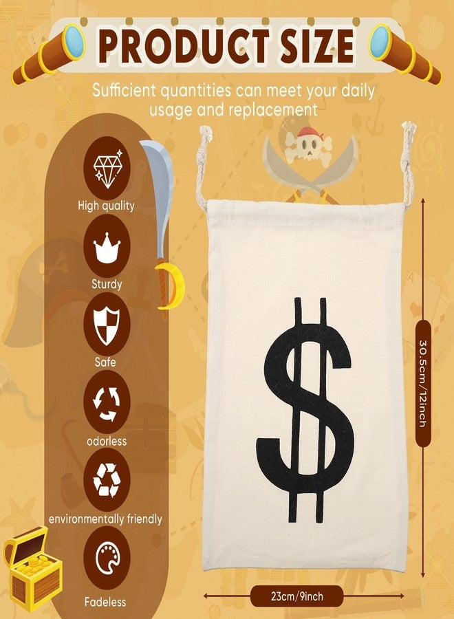 LEIFIDE 4 Pcs Canvas Money Bag Pouch with Drawstring Dollar Sign Carrying Sack Costume Props Canvas Coin Bag for Halloween Cosplay (9 x 12 Inch) - Image 3