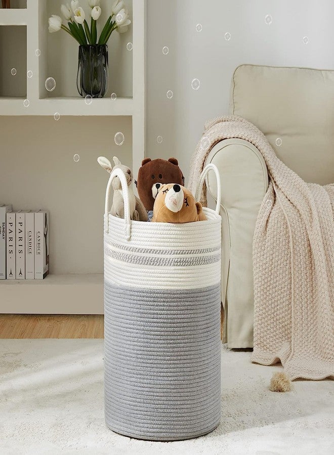 Gleckn® Woven Rope Laundry Hamper Basket, Baby Nursery Hamper For Blanket Storage, Clothes Hamper For Laundry In Bedroom,Hall ( Tall (58L) (15"X15"X20"),(Grey Mix)) - Image 2