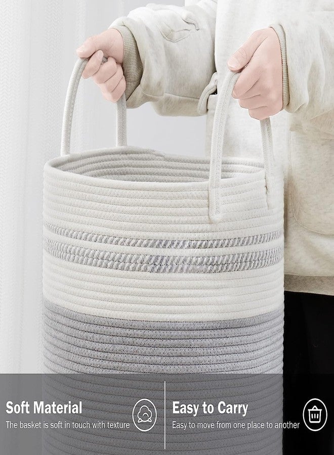 Gleckn® Woven Rope Laundry Hamper Basket, Baby Nursery Hamper For Blanket Storage, Clothes Hamper For Laundry In Bedroom,Hall ( Tall (58L) (15"X15"X20"),(Grey Mix)) - Image 3