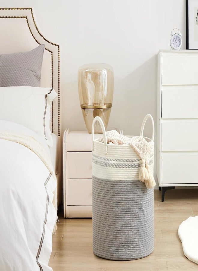 Gleckn® Woven Rope Laundry Hamper Basket, Baby Nursery Hamper For Blanket Storage, Clothes Hamper For Laundry In Bedroom,Hall ( Tall (58L) (15"X15"X20"),(Grey Mix)) - Image 5