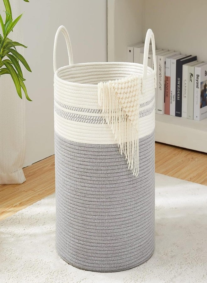Gleckn® Woven Rope Laundry Hamper Basket, Baby Nursery Hamper For Blanket Storage, Clothes Hamper For Laundry In Bedroom,Hall ( Tall (58L) (15"X15"X20"),(Grey Mix)) - Image 1