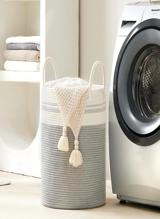 Gleckn® Woven Rope Laundry Hamper Basket, Baby Nursery Hamper For Blanket Storage, Clothes Hamper For Laundry In Bedroom,Hall ( Tall (58L) (15"X15"X20"),(Grey Mix)) - Image 4