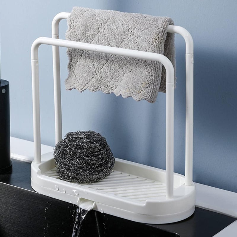 IBAMA White Plastic Kitchen Sink Racks Double Dishcloth Sponge Stand Hangers Drain Design Kitchen Storage Racks Organizers Kitchen Accessories - Image 4