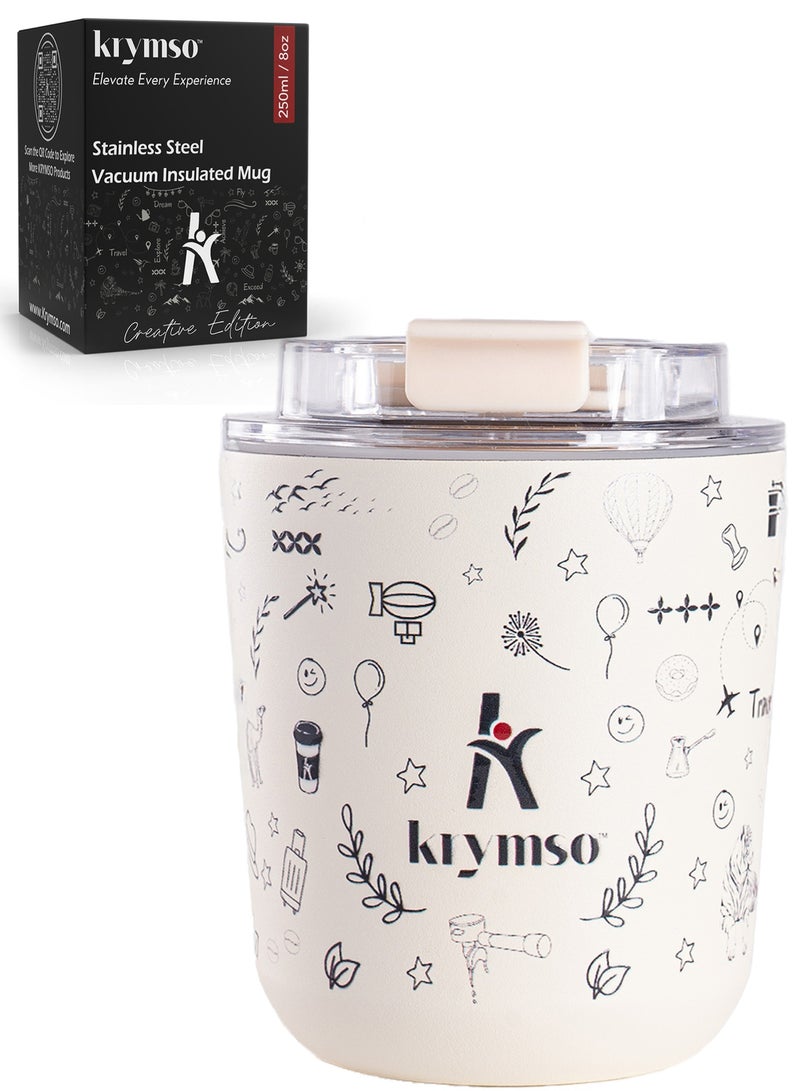 KRYMSO, 250ml Travel Coffee Mug, Stainless Steel Coffee Mug Insulated Tumbler, Thermos Flask, Double Wall Thermal Coffee Cup, Travel Mug with Leakproof Lid