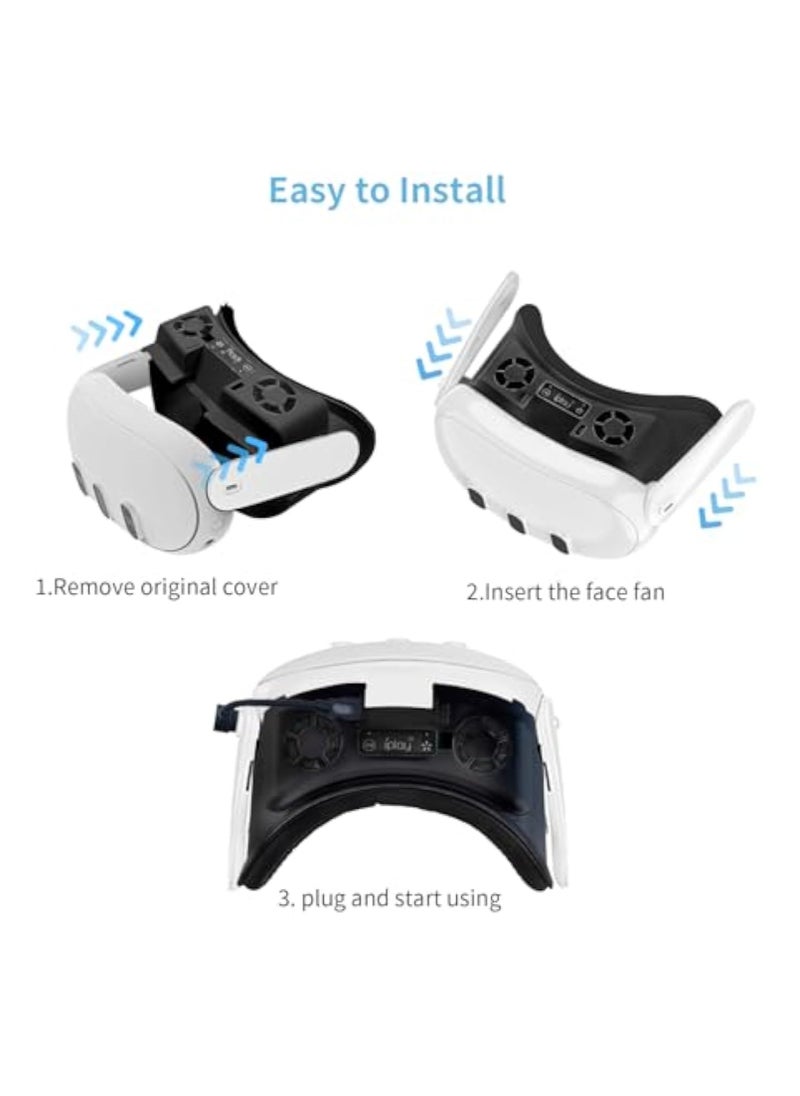 KASTWAVE - Face Cover Cooling Fan for Oculus Quest 3, Comfortable Foam Pad Fan Cooler, RGB Cooling Fan Rechargeable, with 2 RGB Modes, Active Air Circulation Ventilation to Relieve Lens Fogging, Black - Image 1