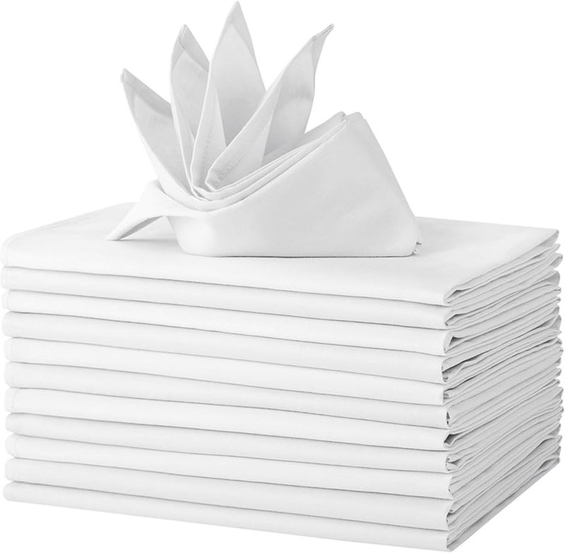 White Polyester Napkins 18x18 Inch 12PCS Washable Reusable for Dining Weddings - Image 1