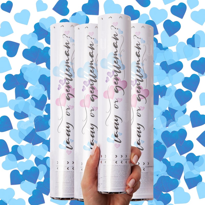 PrimePure Gender Reveal Confetti Cannon Biodegradable Heart Shaped Confetti Poppers Blue 4 Pack Baby Boy Gender Reveal Party Poppers Blue Paper Baby Party Supplies Pop Gun - Image 2