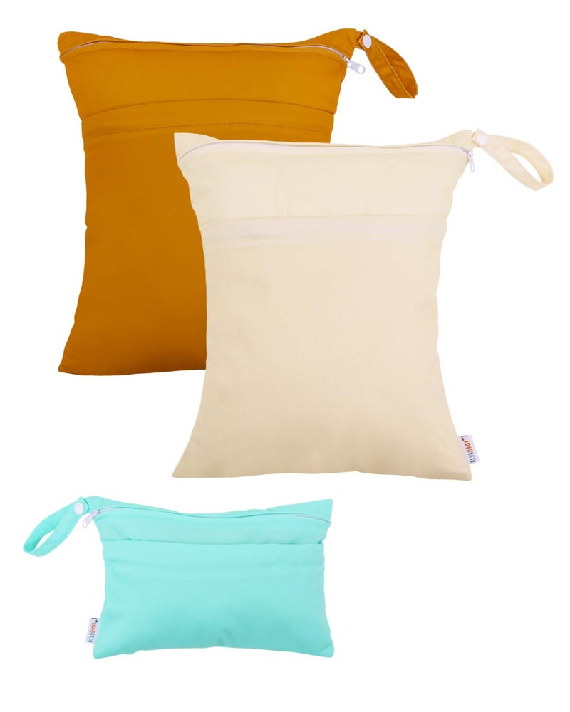 ALVABABY 3 Cloth Diaper Wet Dry Bags Waterproof Reusable with Two Zippered Pockets Travel Beach Pool Daycare Soiled Baby Items Yoga Gym Bag for Swimsuits or Wet Clothes Small medium Large 3L-SML03 - Image 1