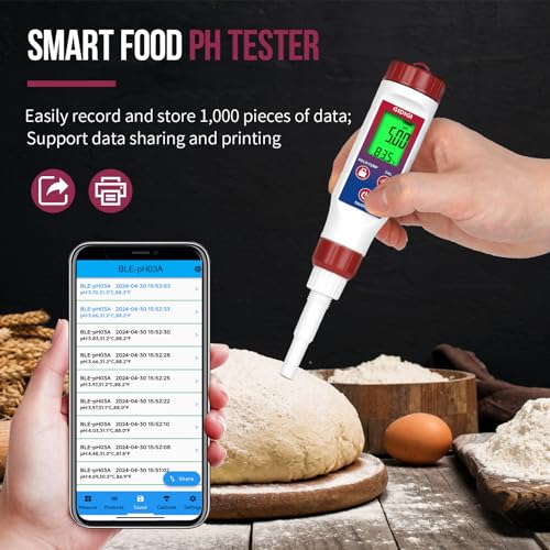 GIDIGI Smart pH Meter for Food, GIDIGI Digital Food pH Tester, Accurate Canning pH Test Kits with ATC, Professional Fermenting pH Test Pen, Spear pH Probe for Bread Cheese Sushi Rice Sourdough Sauce Meat - Image 4