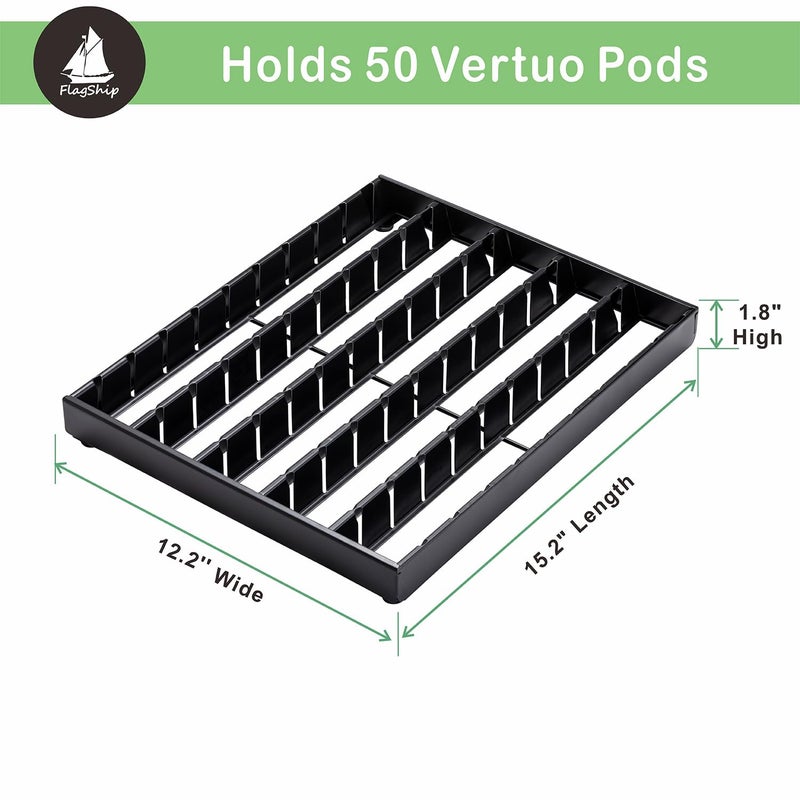 FlagShip Vertuo Pod Holder Drawer Insert Counter for Nespresso Pod Storage Vertuo Pod Organizer Black Metal(50 Pods Capacity) - Image 2