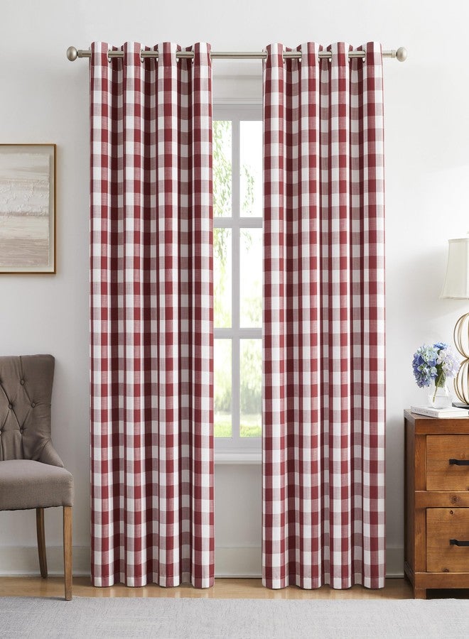 Amzdecor Buffalo Plaid Check Full Blackout Curtains Woven Checkered GEO Thermal Insulated Energy Efficient Drapes Grommet 2 Layers Window Treatment for Bedroom Living Room,2 Panels,52"x84",Red White - Image 1