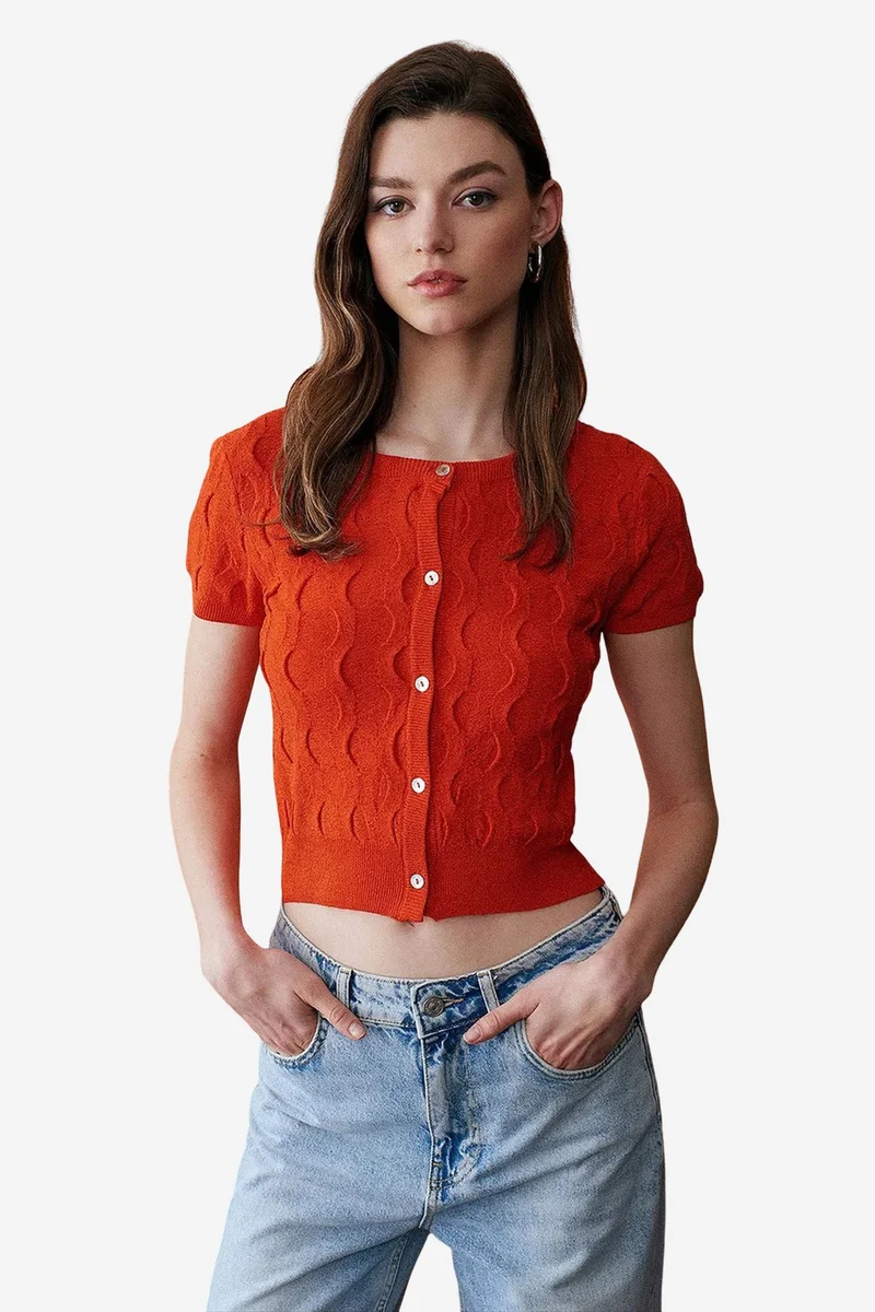DILVIN Women's Cropped Jacquard Button Cardigan