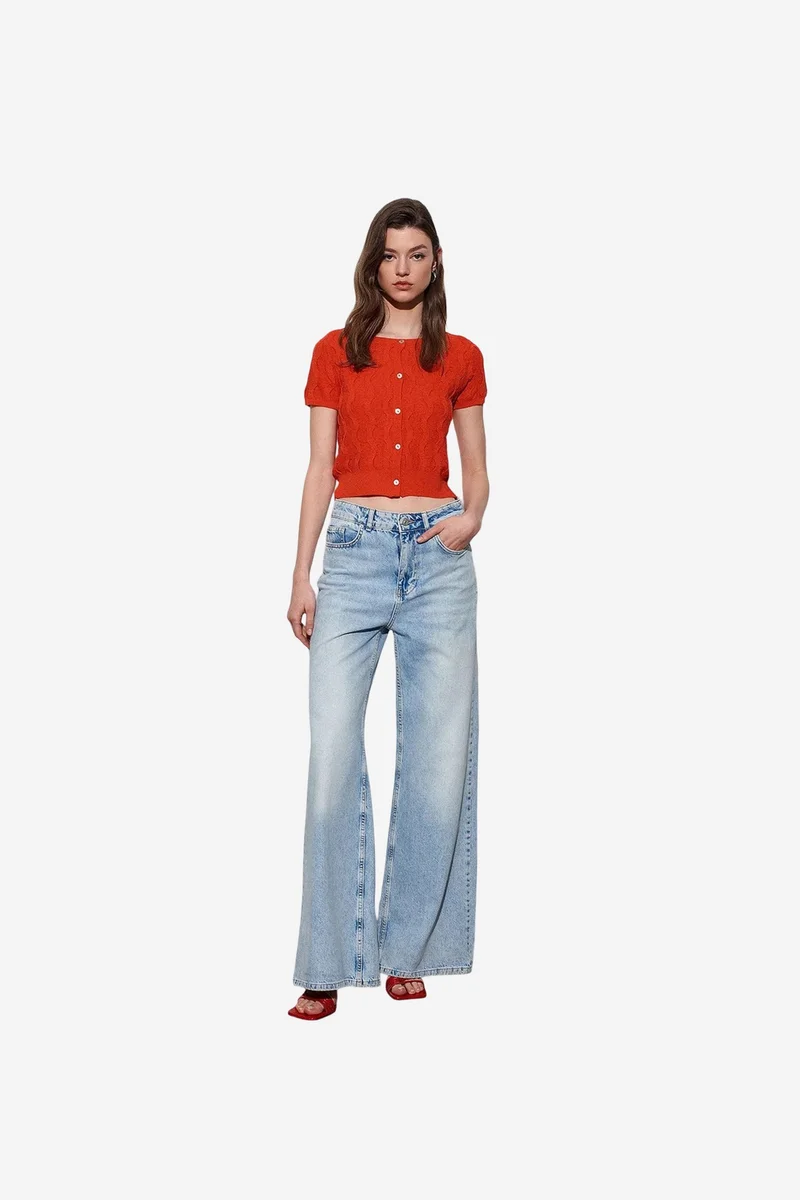 Dilvin Bright Orange DILVIN Women's Cropped Jacquard Button Cardigan for Women | Best Price UAE
