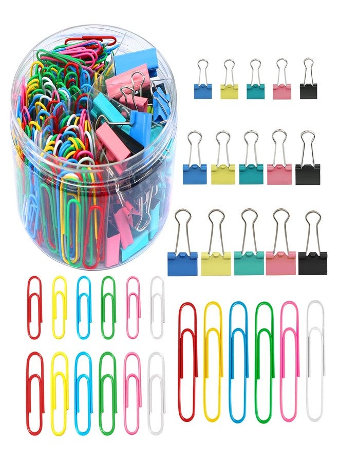 AnutriON Paper Clips Binder Clips Set, Paperclips Large Medium and Small, 320PCS Colored Paper Clips and Binder Clips Assorted Sizes for Home Office School Document Organizing - Image 1