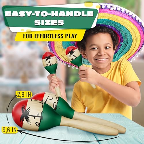 KETAR 2 Pcs Large Wooden Maracas for Adults - 9.6” Durable Percussion Instrument Set, Colorful Design, Vibrant Sound - for Mexican Music, Festivals, and Gifting - Image 2