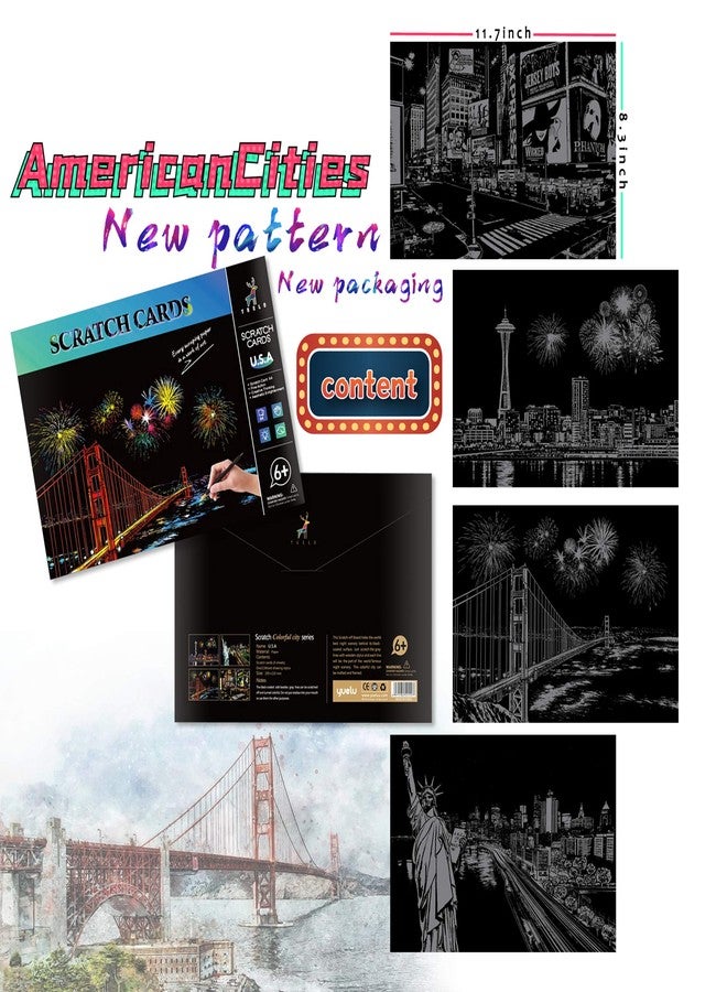 BOTEEN Scratch Art for Adults-City Landmarks Scratch Painting Paper Craft Kit (8 Sheets A4)|DIY Foil Engraving Art Set|Stress Relief Gift for Travel Lovers,Craft Lovers,Home Decor(America/Europe) - Image 3