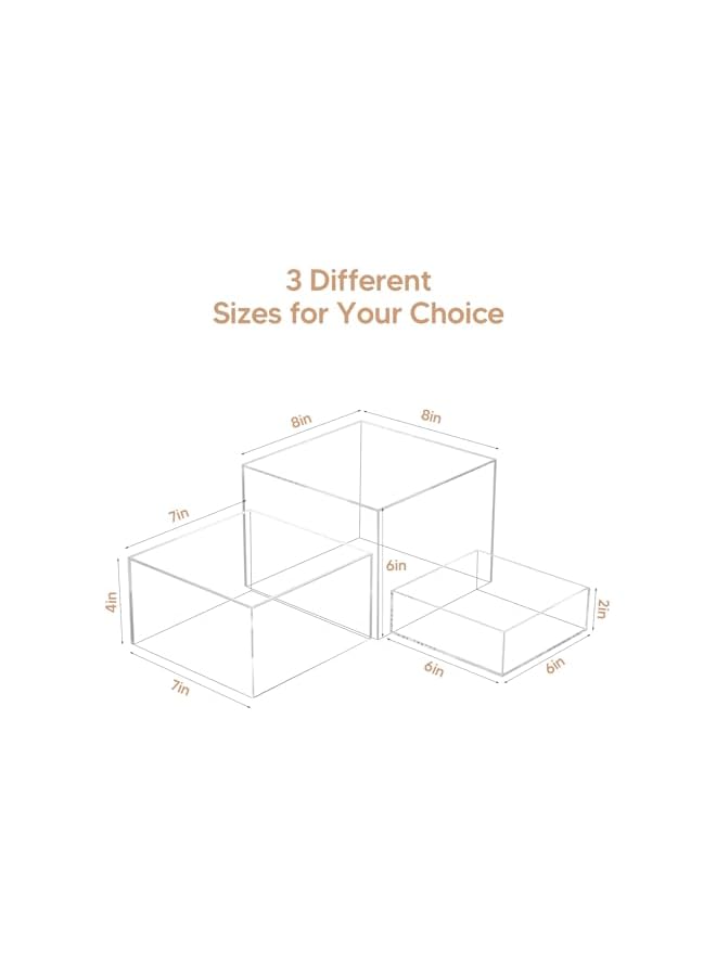 The Bros 3 Pack Acrylic Display Boxes Cube Riser, Food Display Stands for Party Buffet Risers Clear Cake Stand Acrylic Square Food Display Set Dessert Table Display Nesting Riser Jewelry Display Holder - Image 3