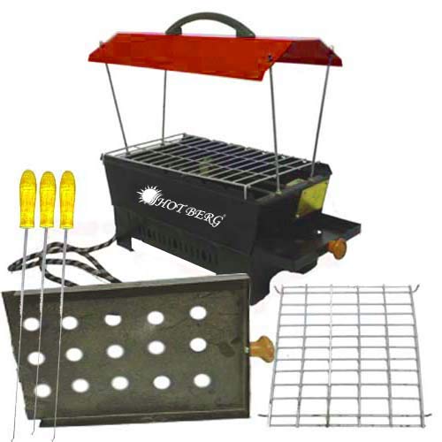 HOTBERG Hot Berg RED Hut Shaped Barbeque with 6 Skewers 1 TongElectric Charcoal Barbeque Grill Tandoor Compact BBQ Large red Electric Grill - Image 2