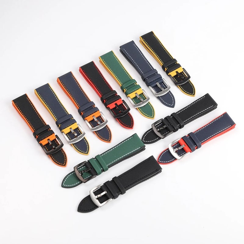 Bluejw Nylon Sailcloth and Rubber Hybrid Watch Wrist Band 20mm 21 22 23 24mm Quality Waterproof FKM Rubber Watch Strap Replacement Band - Image 3