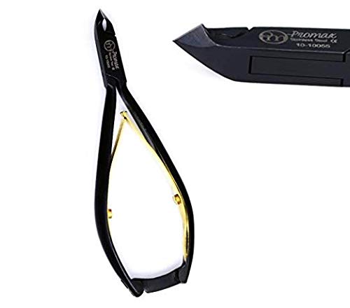 ProMax Cuticle-Acrylic Nipper - Black & Gold Combination Box Joint, Gold Double Spring With Lock Made of High Grade Stainless Steel1/2 Jaw- 4.5" -10-10055