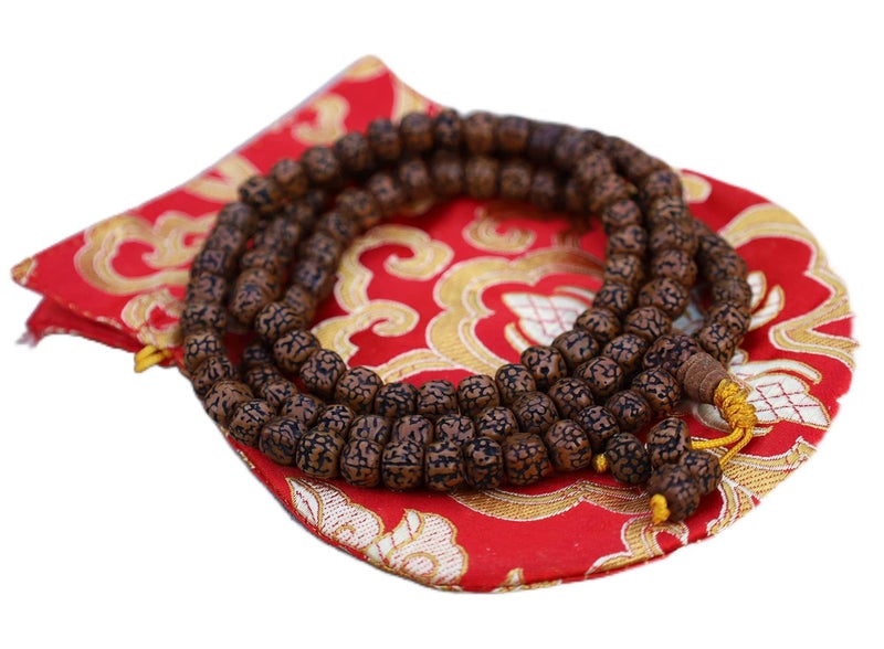 DharmaObjects DharmaObjects Natural Rudraksha MalaRosary 108 BeadsFree Pouch Rudraksha 