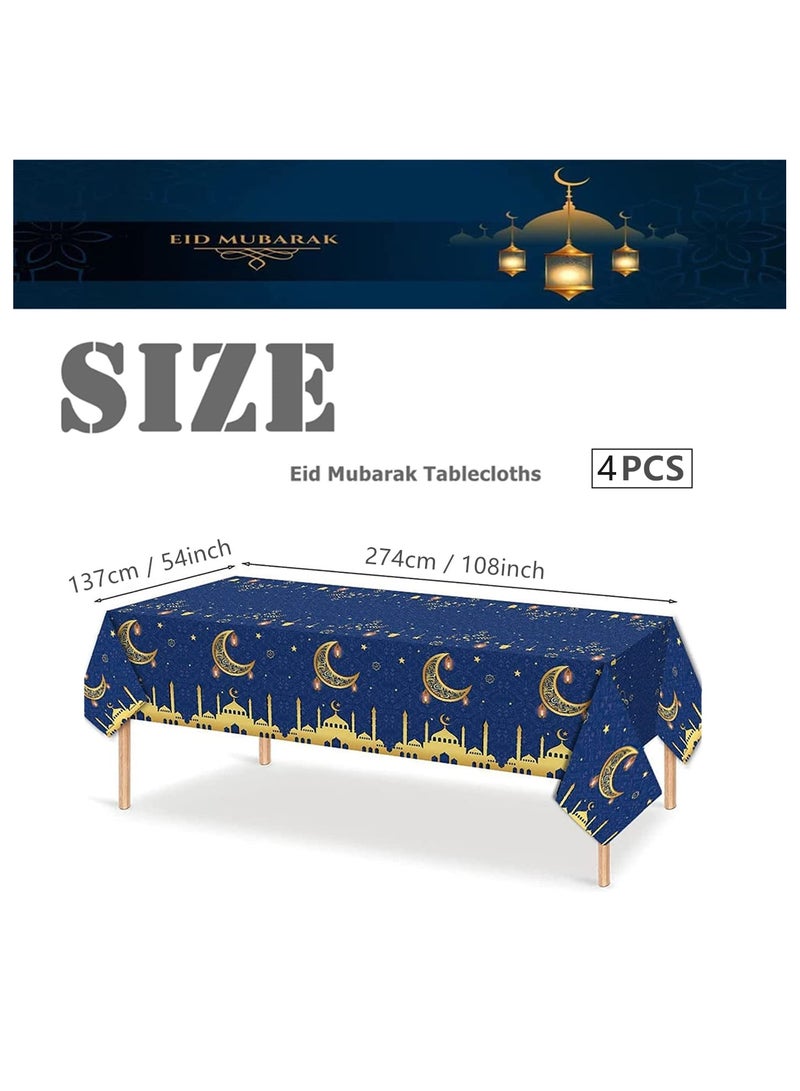 SYOSI Ramadan Disposable Tablecloth, 4PCS 137*274cm Gold and Blue Tablecloth, Large Rectangular Ramadan Mubarak Decorations Tablecover for Home Eid Mubarak Islam Muslim Party Dinner Table Decorations - Image 2