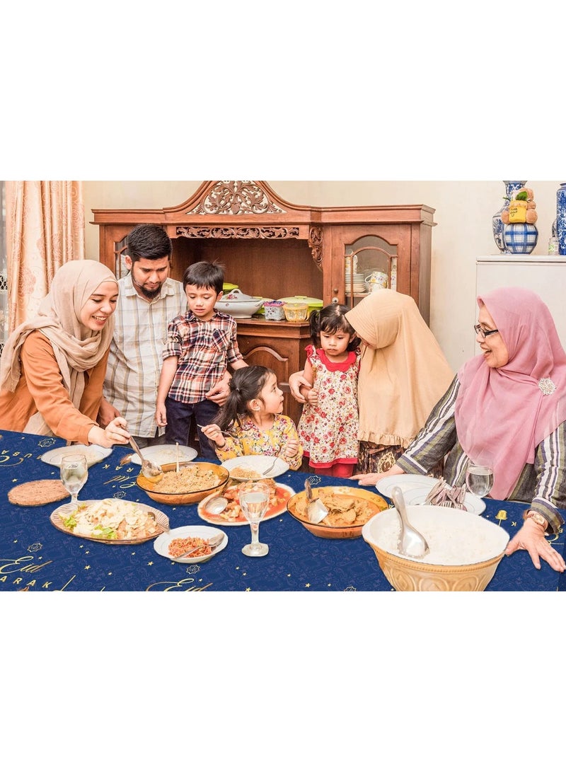 SYOSI Ramadan Disposable Tablecloth, 4PCS 137*274cm Gold and Blue Tablecloth, Large Rectangular Ramadan Mubarak Decorations Tablecover for Home Eid Mubarak Islam Muslim Party Dinner Table Decorations - Image 5