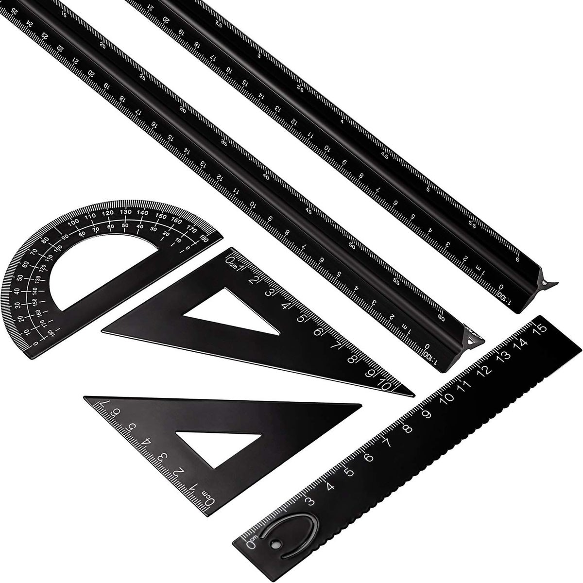 Triangular Ruler Set Without Divisions Leinuosen 6 Pcs Triangular Ruler Set 12 Inch Aluminum Architect ...