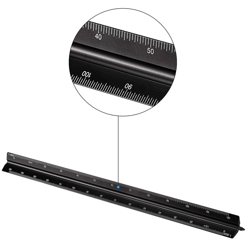 Leinuosen مجموعة مساطر مثلثية 6 قطع 12 بوصة مقياس هندسي من الألمنيوم لمهندسي العمارة أدوات رسم معدنية مع منقلة ملحقات للطلاب والمهندسين مقياس متري (أسود) - Image 2