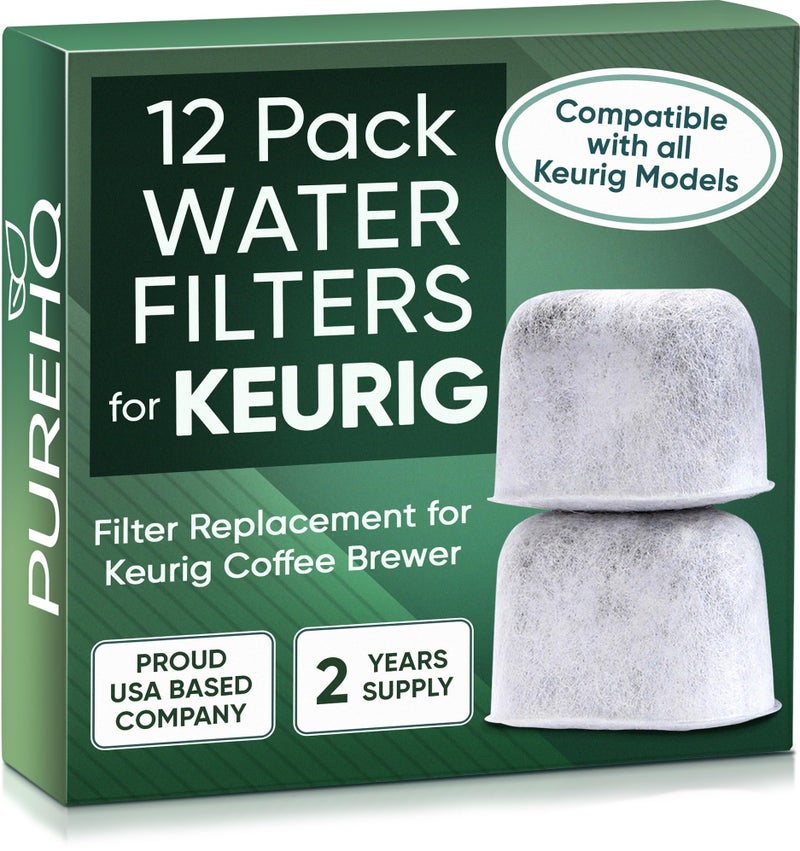 PUREHQ 12-Pack Keurig Water Filter Cartridges - Premium Keurig Filter Replacement for K-Classic, K-Supreme, K-Slim, K-Duo, K-Express by PureHQ - Charcoal Filters Fits Breville & Ninja Dualbrew Coffee Makers - Image 1