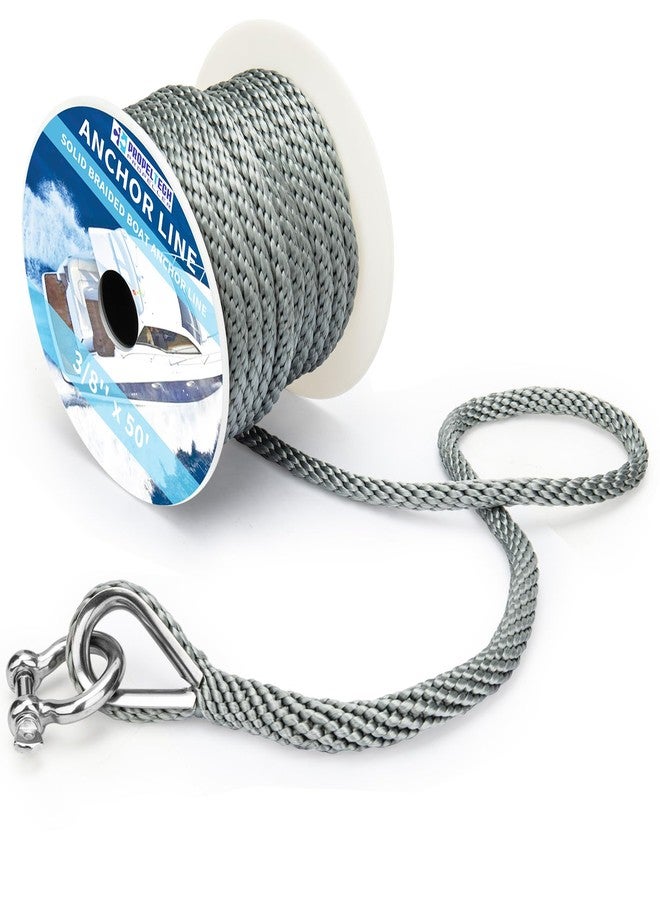 PropelTech Anchor Rope Braided Anchor Line(Grey, 3/8" x 50') Premium Solid Braid MFP Boat Rope with Stainless Steel Thimble & Shackle, Quality Marine Rope, Boat Accessories - Image 2
