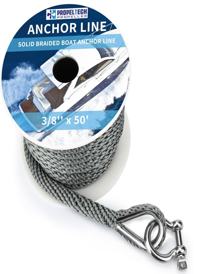 PropelTech Anchor Rope Braided Anchor Line(Grey, 3/8" x 50') Premium Solid Braid MFP Boat Rope with Stainless Steel Thimble & Shackle, Quality Marine Rope, Boat Accessories - Image 5