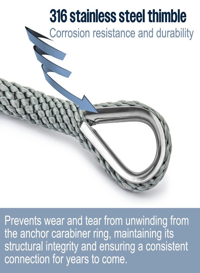 PropelTech Anchor Rope Braided Anchor Line(Grey, 3/8" x 50') Premium Solid Braid MFP Boat Rope with Stainless Steel Thimble & Shackle, Quality Marine Rope, Boat Accessories - Image 3