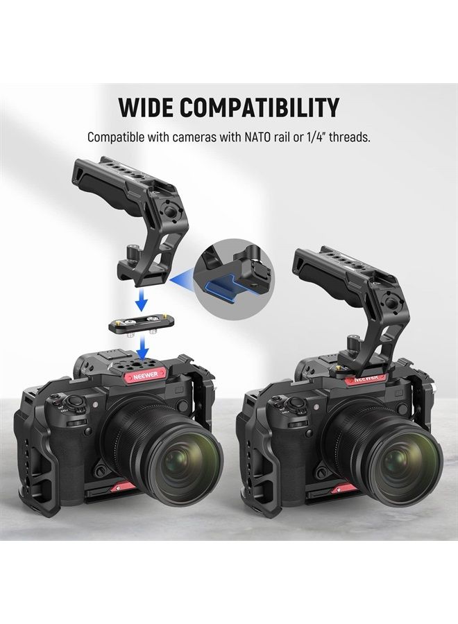 NEEWER Top Handle and NATO Rail Kit, Comfort Silicone Grip with Quick Release NATO Clamp, 3 Cold Shoes and 1/4" 3/8" ARRI Threads, Compatible with SmallRig Camera Cage Video Rig, CA008 - Image 2