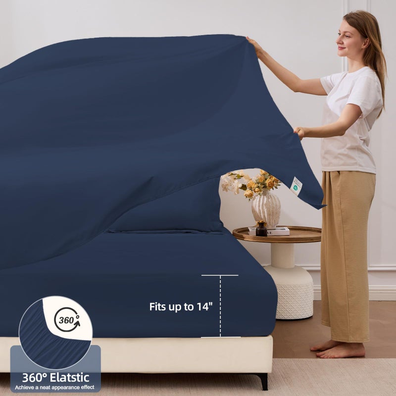 FUANNA 7 Pieces King Size Comforter Set, All Season Bed in a Bag King Size, Luxury Soft Bedding Sets with Comforter, Flat Sheet, Fitted Sheet, Pillowcases & Pillow Shams, Navy Blue - Image 4
