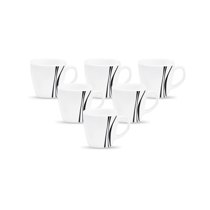 La Opala Diva, Quadra Collection, Opal Glass Coffee Mug Set 6 Pcs, Midnight Black, White, Standard - 190 Ml - Image 5