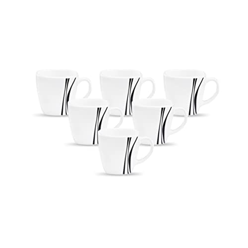 La Opala Diva, Quadra Collection, Opal Glass Coffee Mug Set 6 Pcs, Midnight Black, White, Standard - 190 Ml - Image 1