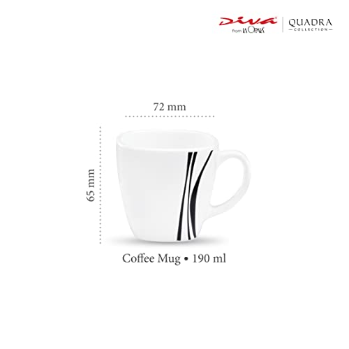 La Opala Diva, Quadra Collection, Opal Glass Coffee Mug Set 6 Pcs, Midnight Black, White, Standard - 190 Ml - Image 2