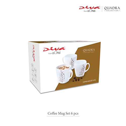 La Opala Diva, Quadra Collection, Opal Glass Coffee Mug Set 6 Pcs, Midnight Black, White, Standard - 190 Ml - Image 4