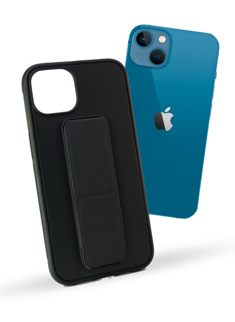 For Apple iPhone 13 Mini Silicone Back Case with Leather Handle Wrist Strap , Kickstand Back Feature Landscape and Portrait , Magnetic Holder Compatible with Apple iPhone 13 Mini  (5.4'') (Black)